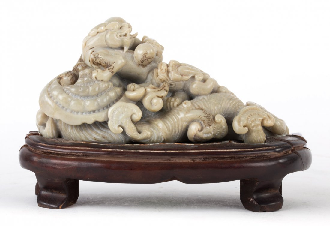 Chinese carved soapstone figural group (1 of 4)