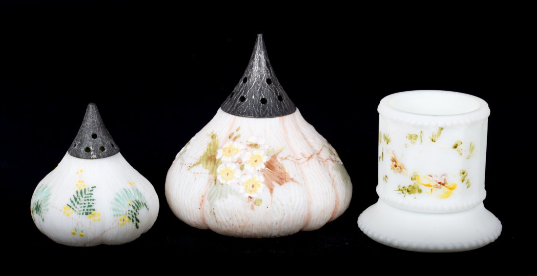 Two Mount Washington satin glass fig shakers (1 of 2)