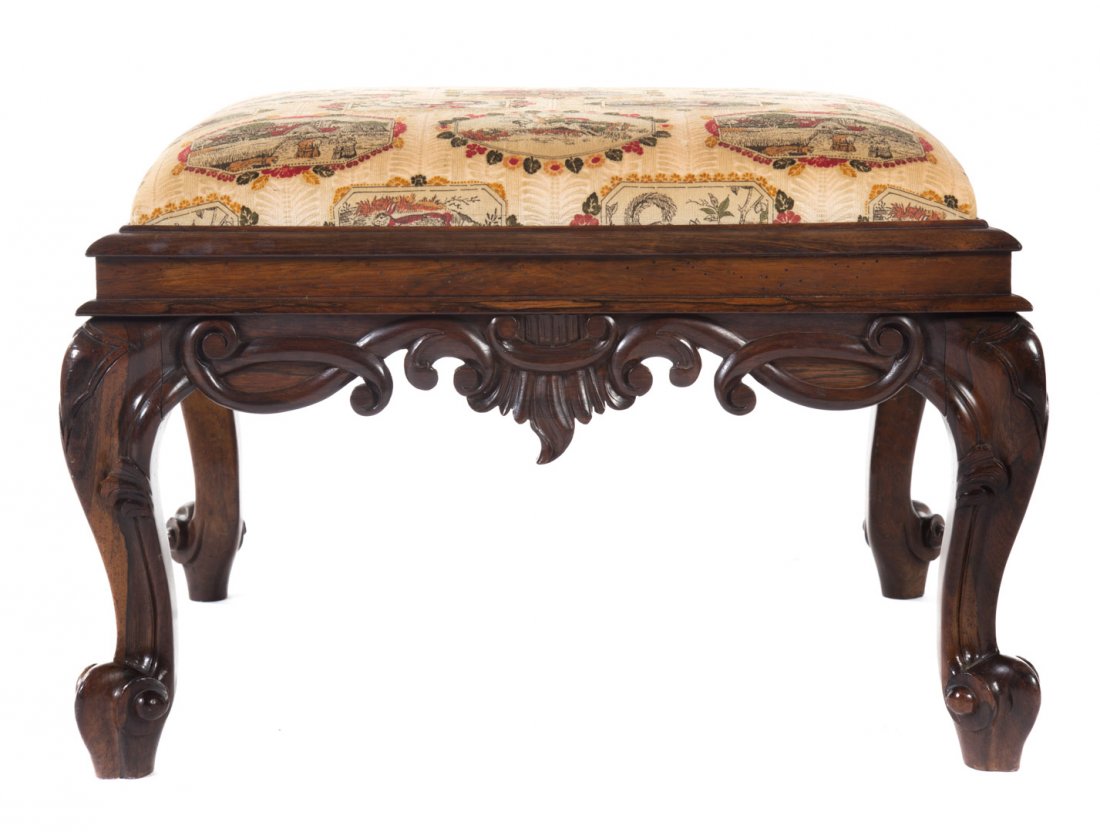 George III style carved rosewood upholstered bench (1 of 5)