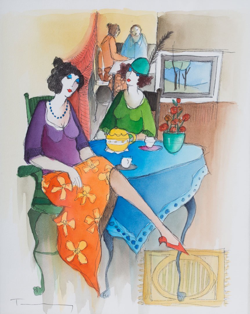 Isaac Tarkay. Women Seated in a Cafe, watercolor (1 of 5)