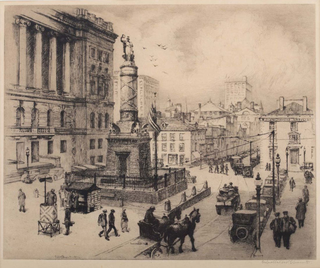 Gabrielle Clements. "Battle Monument," etching (1 of 4)