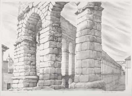 Prentiss Taylor. "Segovia Aquaduct, The Turn": Prentiss Hottel Taylor (American, 1907-1991). Lithograph, signed and dated "Prentiss Taylor, April 1974" lr, 14 1/4 x 20 1/2 in., framed