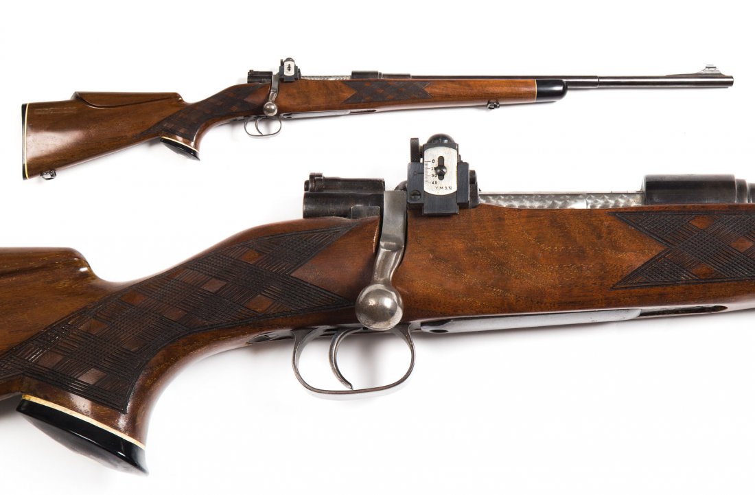 Mauser Model 1895: Chilean manufacture sporterized with custom stock and Lyman peep sight