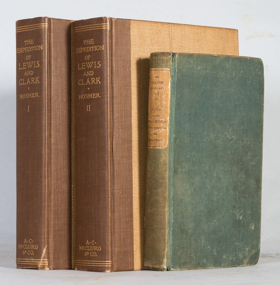 [Americana] Three items, Western travel: comprising: 1) Washington Irving - THE CRAYON MISCELLANY. NO. 1: A TOUR ON THE PRAIRIES (Phila.: Carey, Lea & Blanchard, 1835) 12mo, original blue cloth, paper label ("No. 1" included), appears to be 