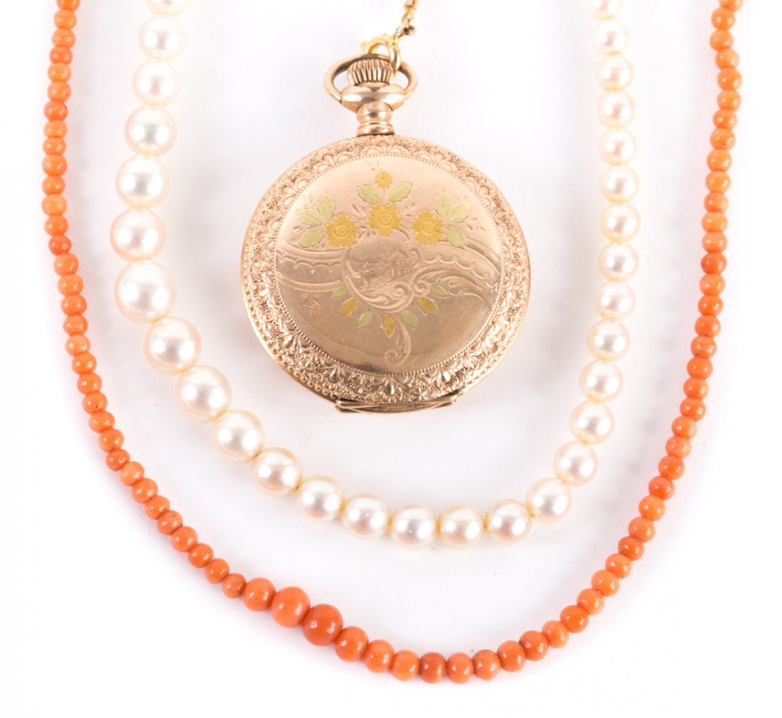 Elgin Pocket Watch and 2 Beaded Necklaces (1 of 4)