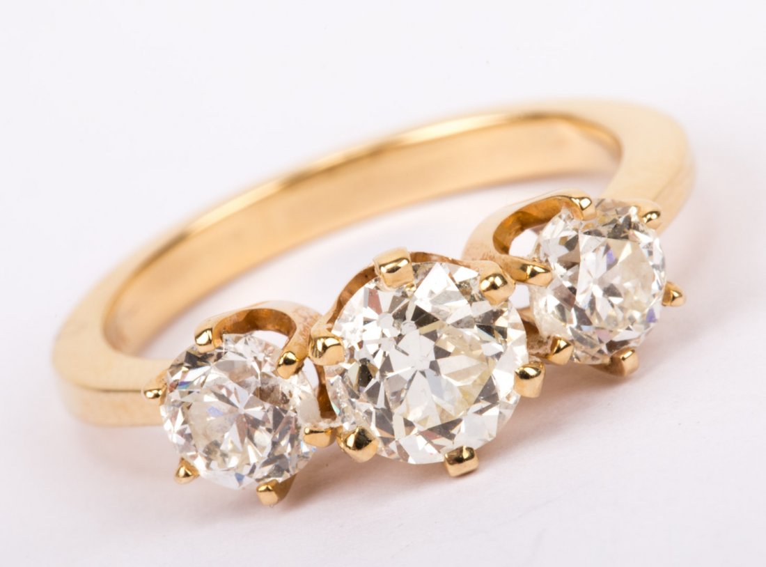 A Three Stone Old European Cut Diamond Ring (1 of 7)