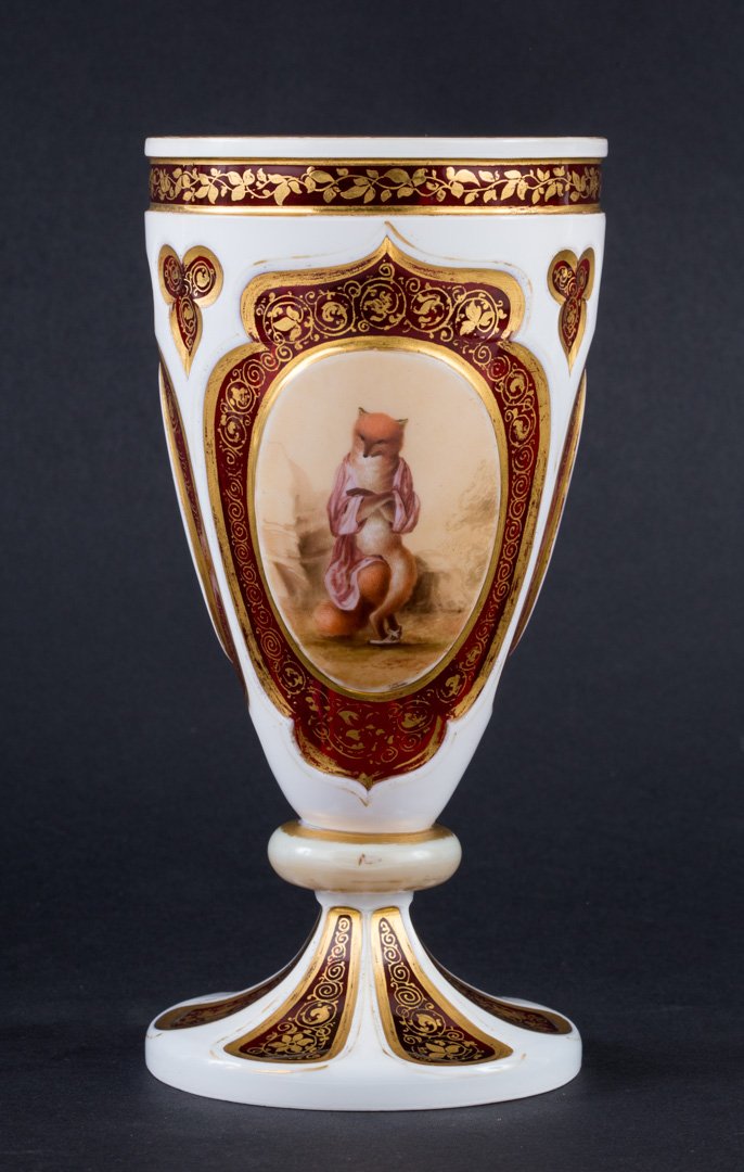 Moser enamel decorated ruby glass goblet (1 of 5)