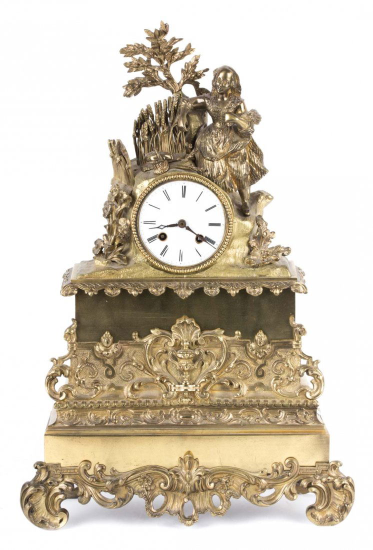 Louis Philippe brass figural mantel clock (1 of 8)