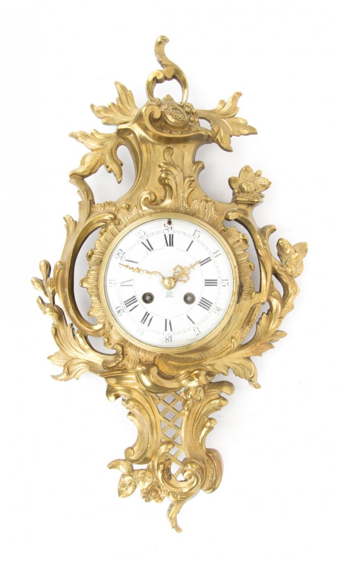 Rococo style cast brass cartel clock (1 of 5)