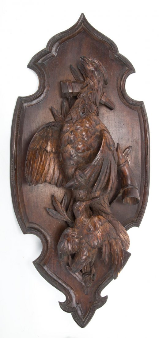 Black Forest carved walnut game plaque (1 of 4)