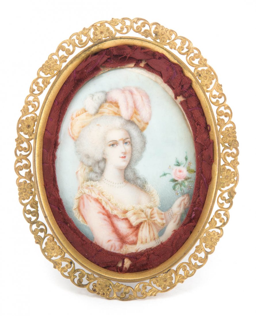 French School, 19th c. Marie Antoinette miniature (1 of 5)