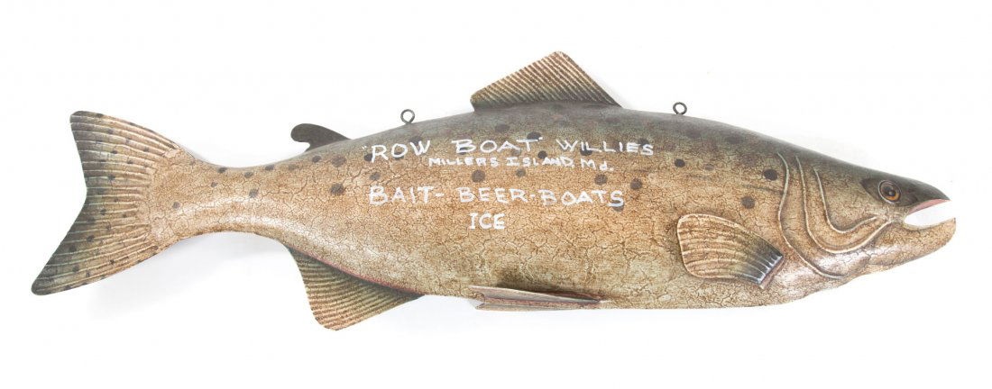 Painted tin fish advertising sign (1 of 5)