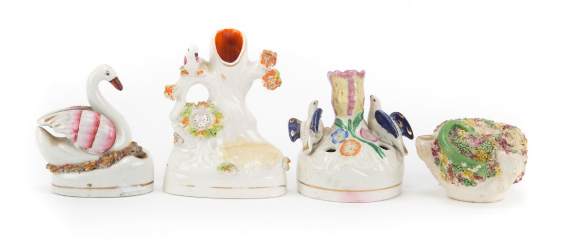 Three Staffordshire inkwells and spill vase (1 of 5)