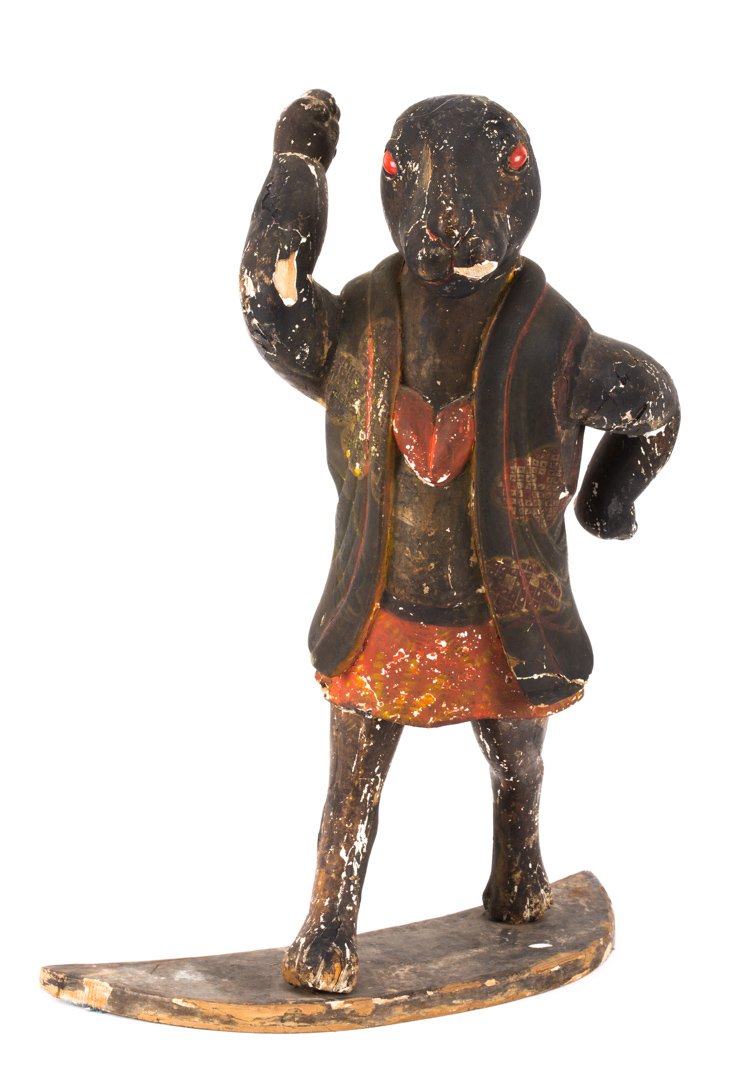 Asian carved and polychromed wood rabbit (1 of 4)