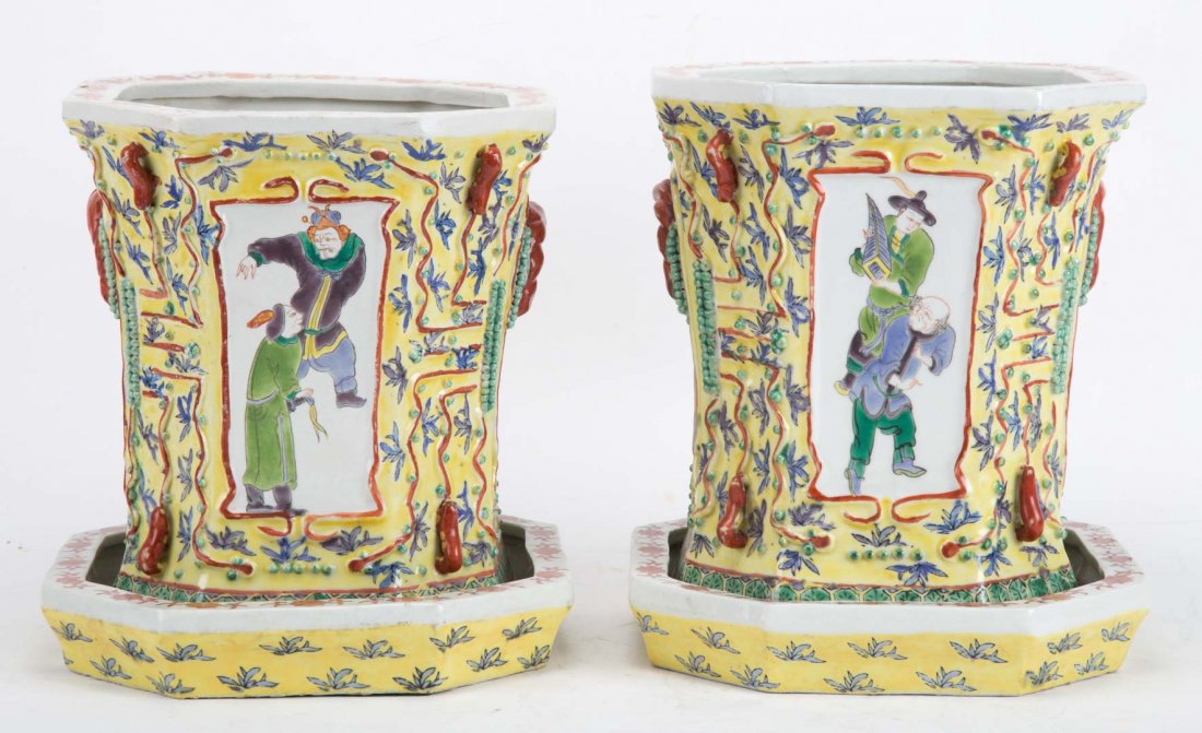 Pair of Chinese Export Famille Jaune jardinieres (1 of 5)