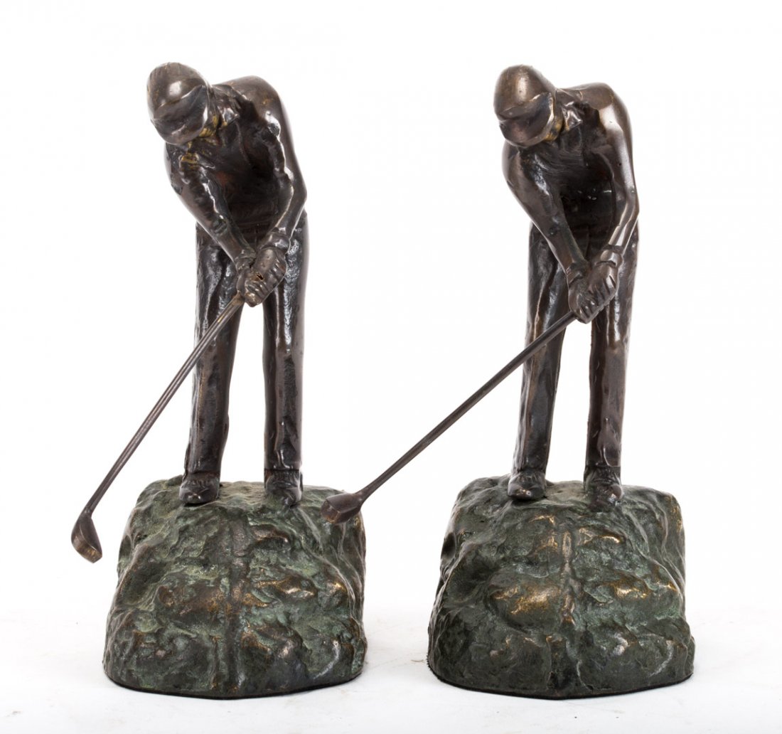 Pair of golfer bronze bookends (1 of 2)