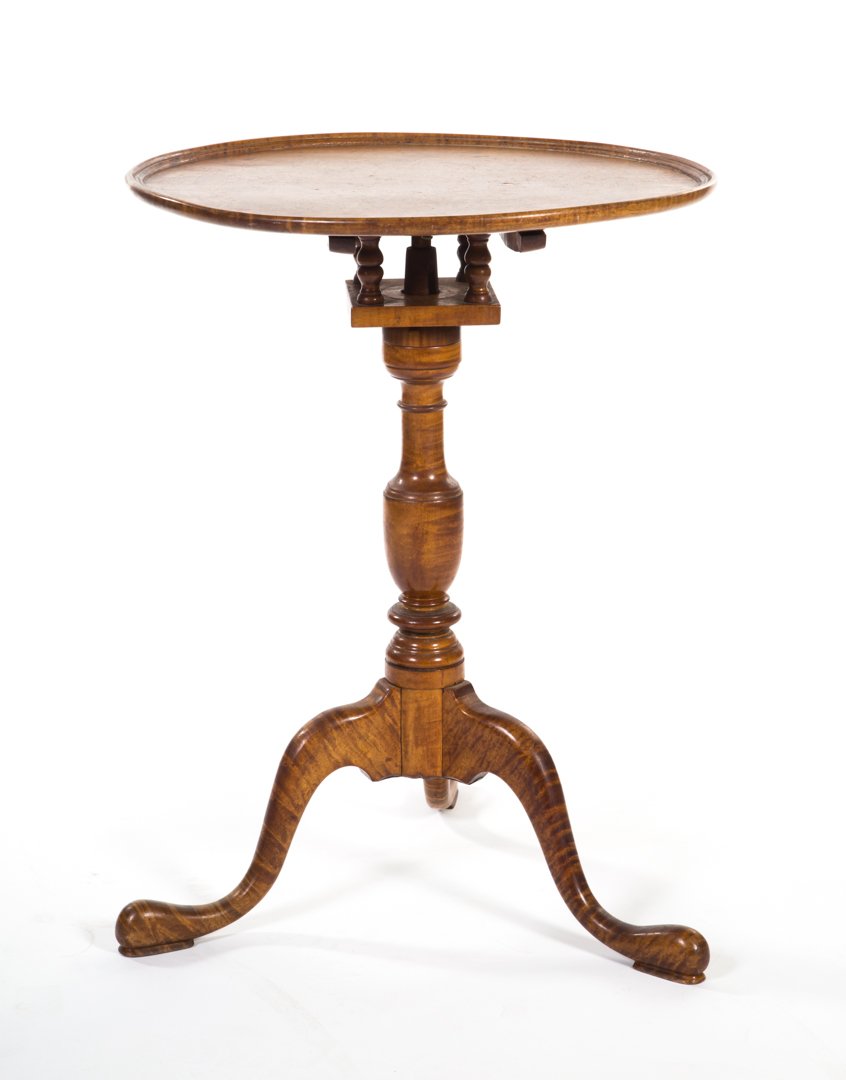 Federal style tiger maple tilt-top table (1 of 3)
