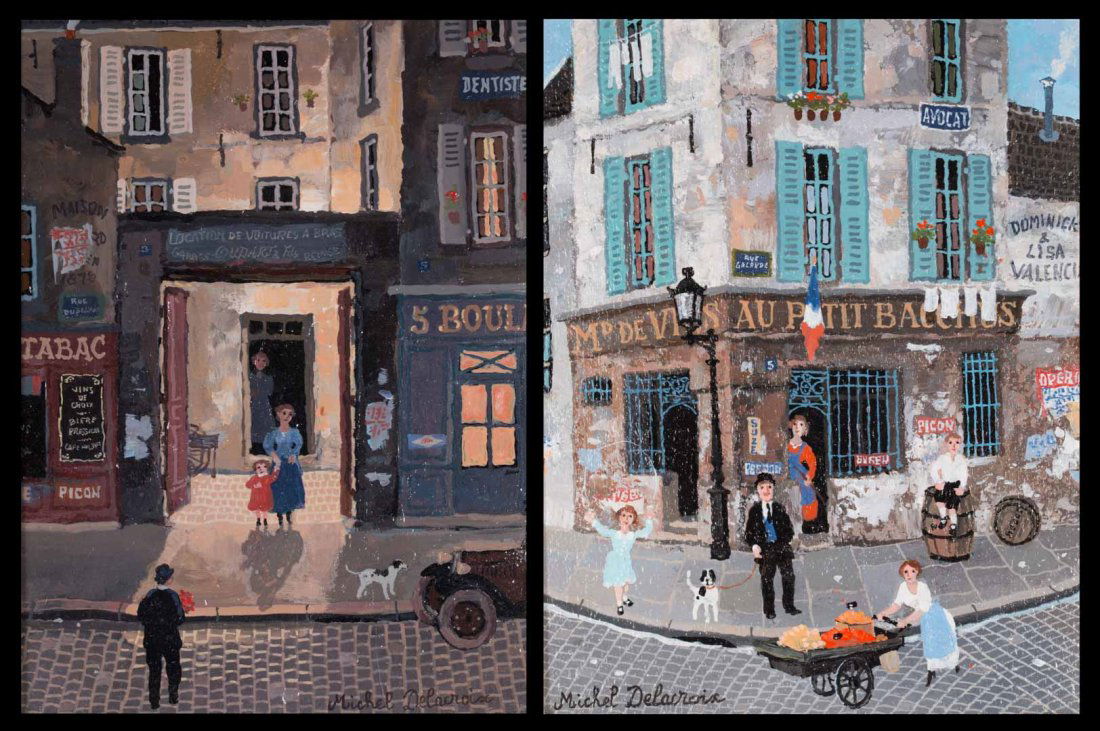 Michel Delacroix. Pair of Town Scenes, acrylics