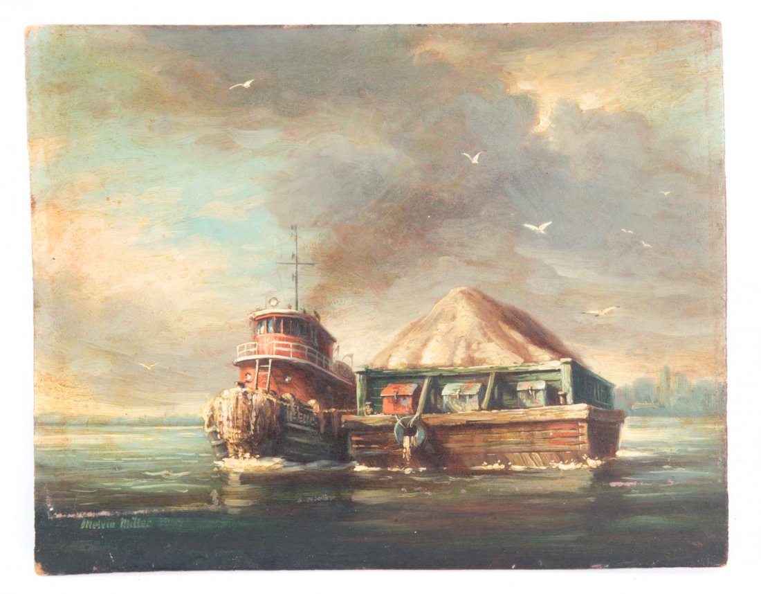 Melvin Miller. Tugboat at Work, oil on board (1 of 4)