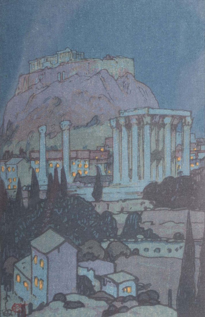 Hiroshi Yoshida. "Moonlight on the Acropolis" (1 of 5)
