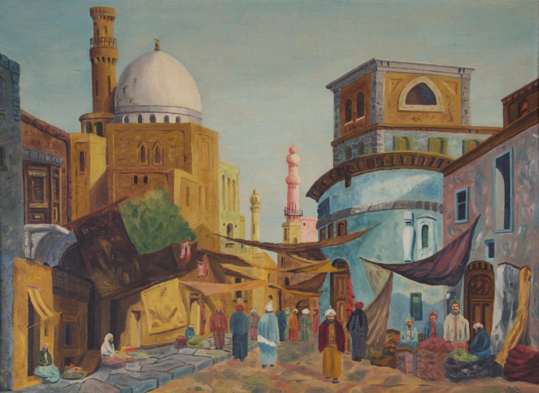 Felix Dittmar. Arab Street Scene, oil on board: (German, 19th/20th Century). Signed and dated "Dittmar, '30" lr, 18 x 24 in., framed