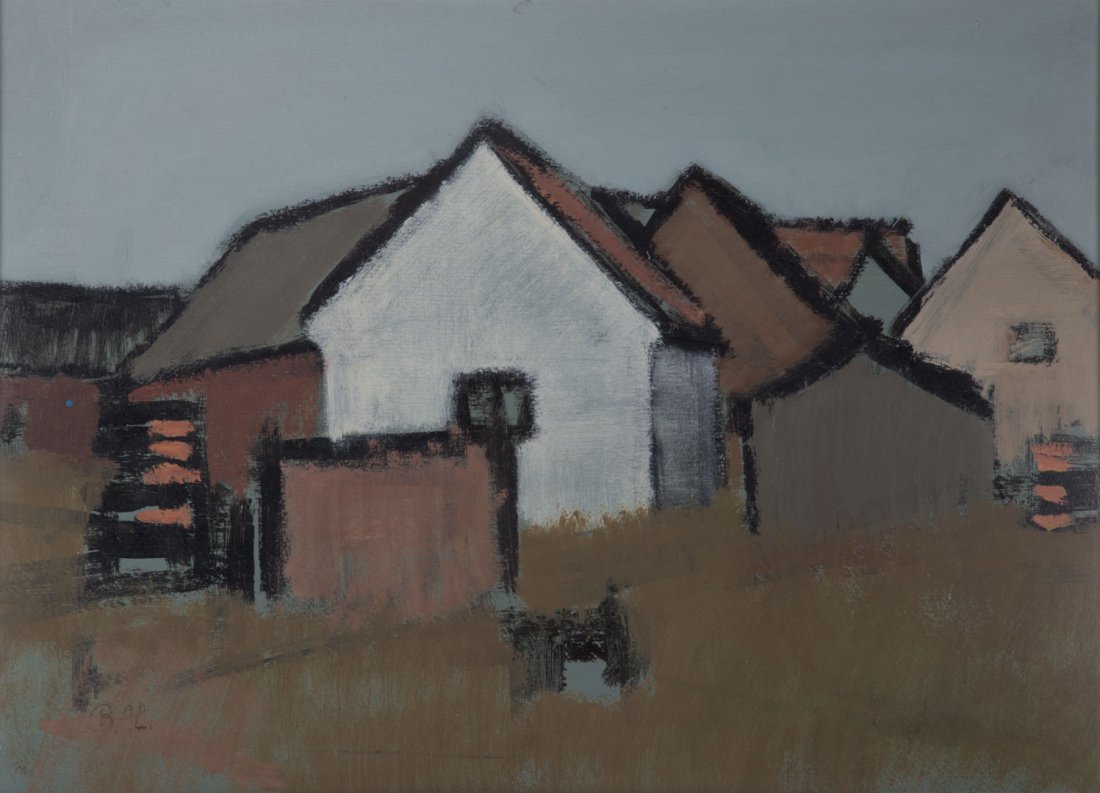 Artist Unknown, 20th c. Houses, oil on board (1 of 4)