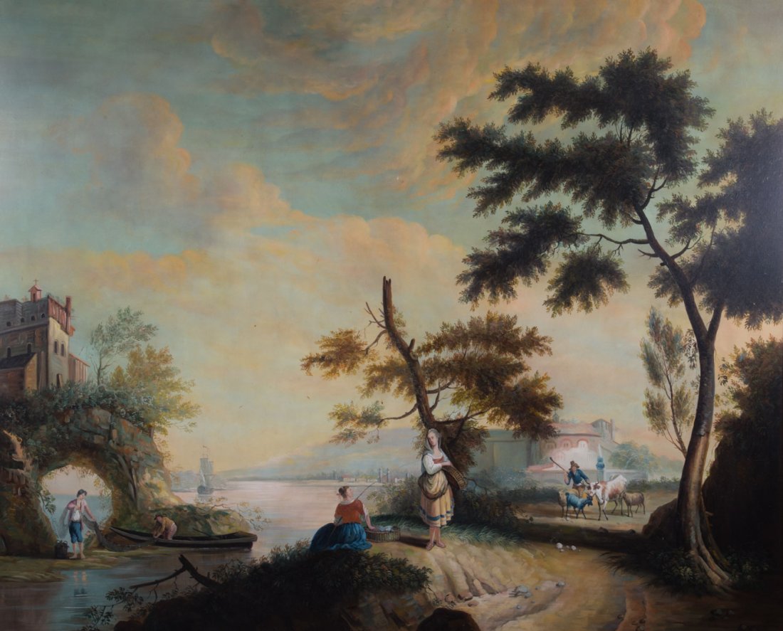 Artist Unknown, 20th c. Landscape w/ Figures, oil (1 of 4)