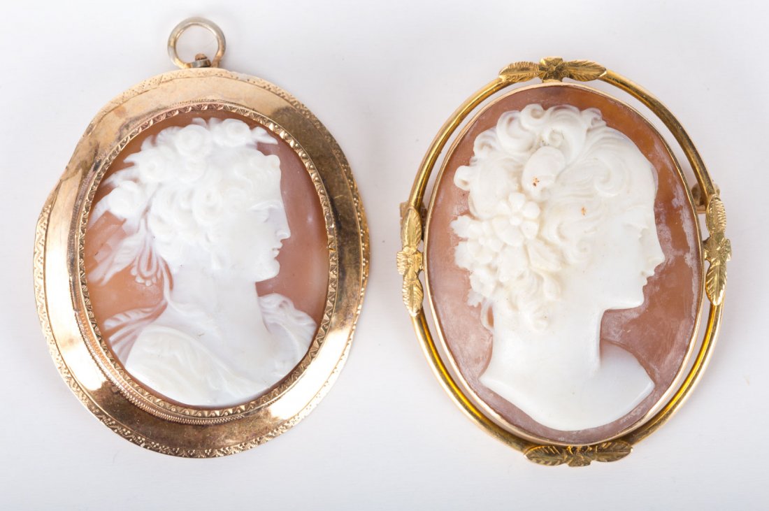 A Pair of Hand Carved Cameo Brooches (1 of 4)