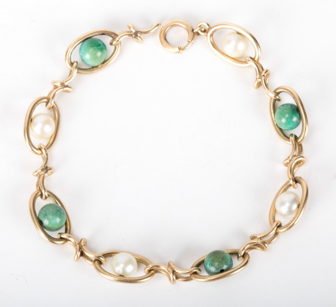A Turquoise and Pearl Bracelet in Gold (1 of 3)