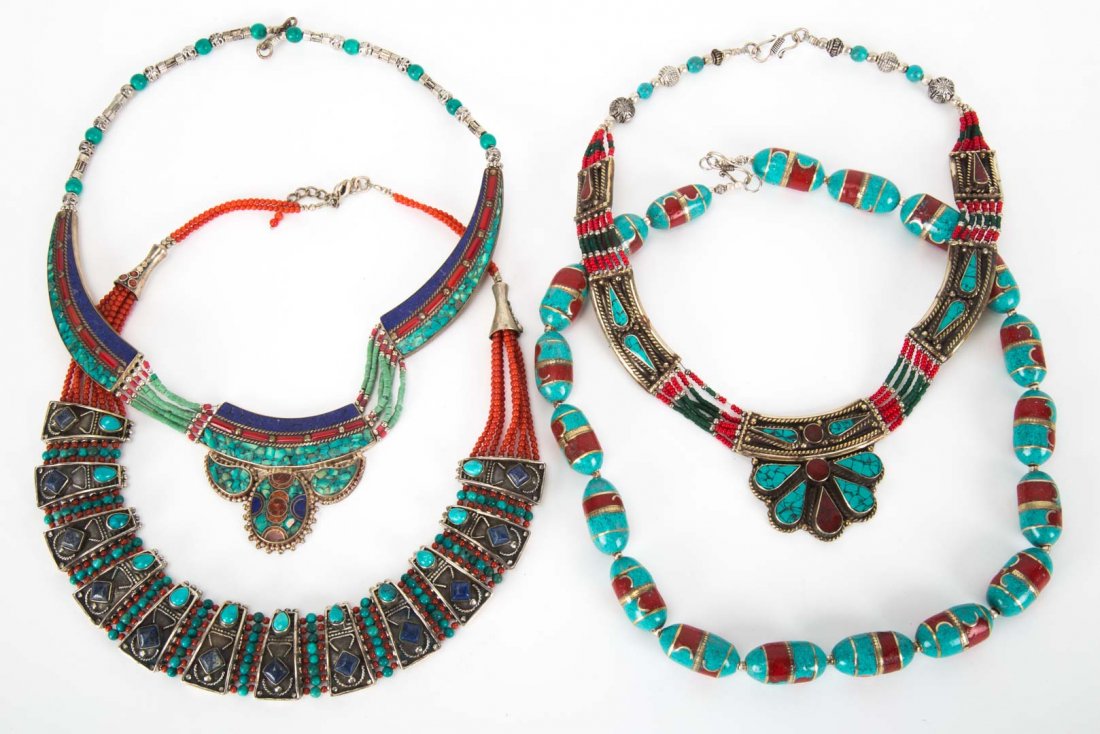 Four Tibetan Silver Gemstone Necklaces (1 of 3)