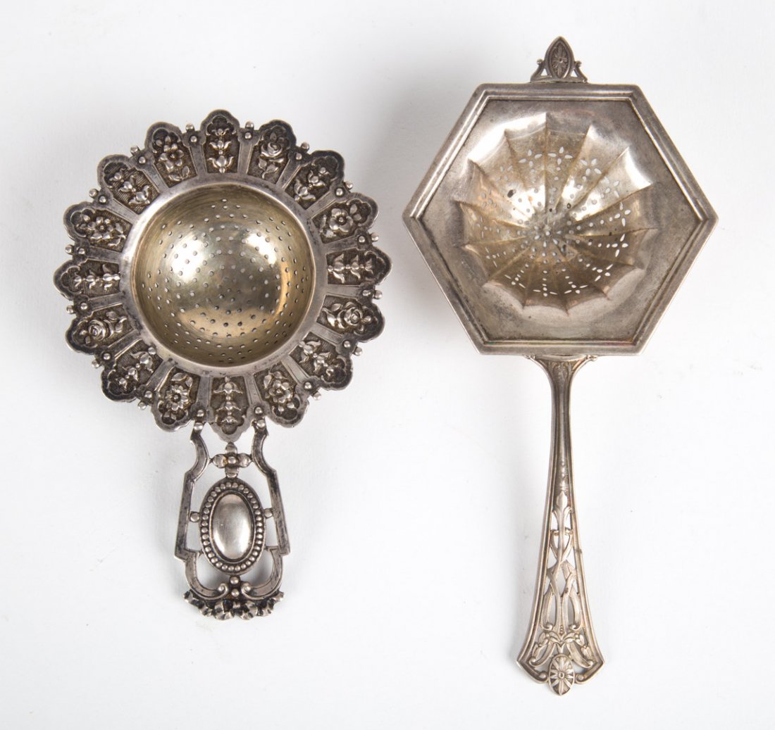 Two Continental silver tea strainers (1 of 3)