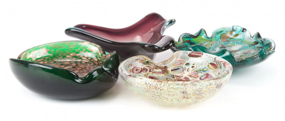 Three Murano glass bowls and amethyst bowl (1 of 5)