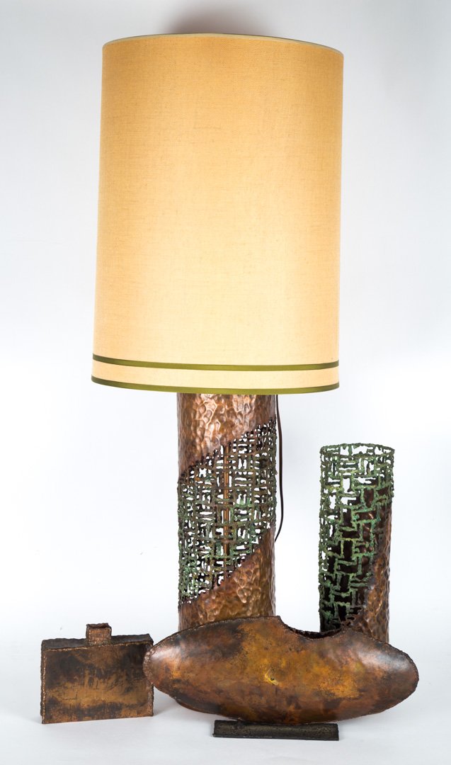 Three contemporary copper art vases and lamp (1 of 4)