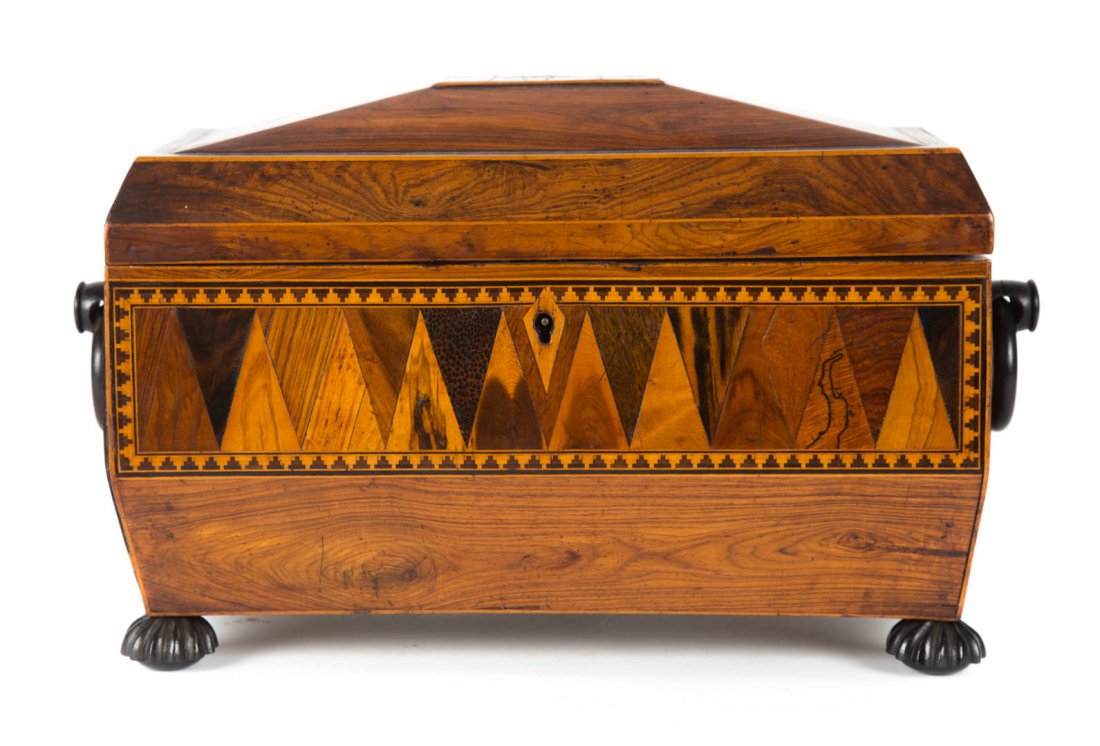 George IV inlaid mahogany tea caddy (1 of 5)
