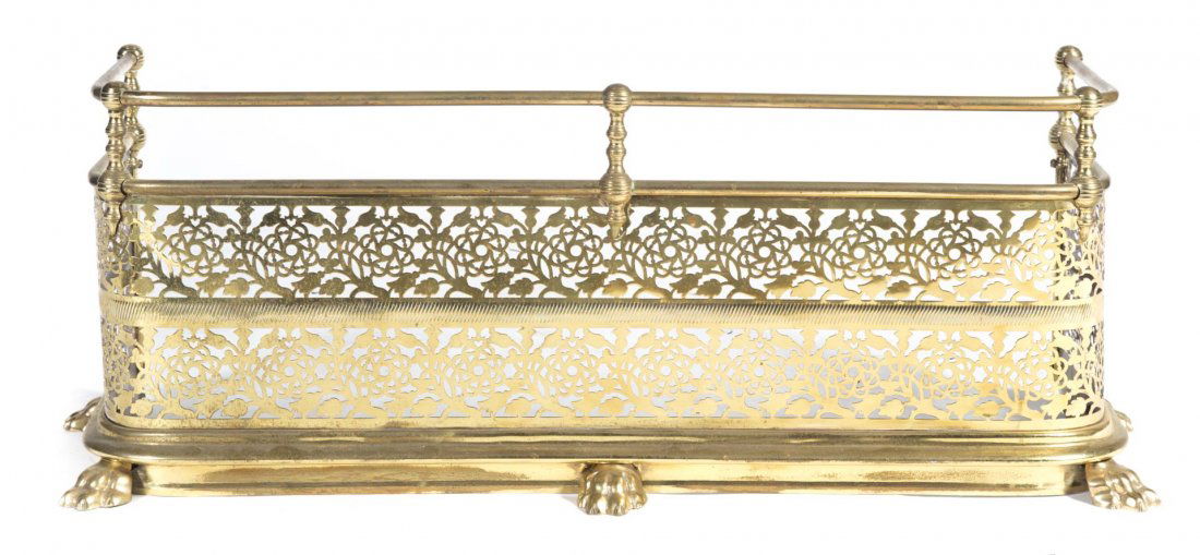 Victorian pierced brass fire fender (1 of 3)