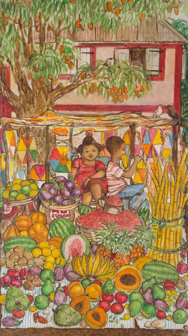 Alix Roy. Market Scene, acrylic on board (1 of 5)