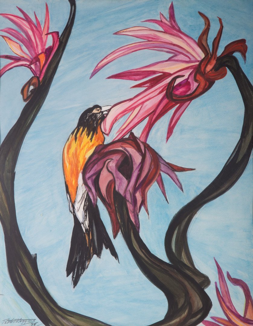 Pablo O'Higgins. Bird on Branch, watercolor (1 of 4)