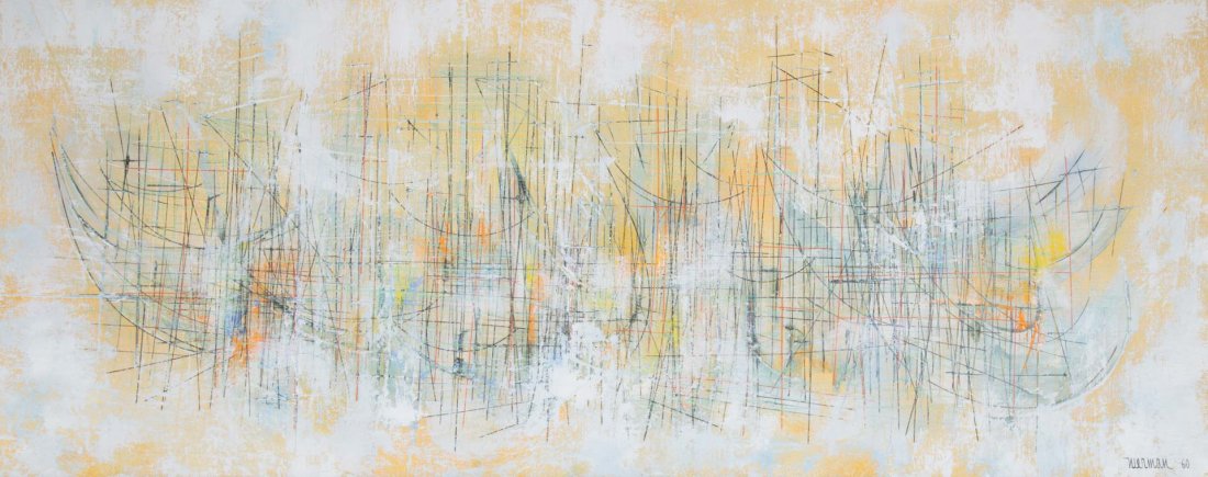 Leonardo M. Nierman. "Marcos Velaros," oil: (Mexican, b. 1932). Oil on canvas, signed "Nierman" lr, 16 1/4 x 39 1/2 in., framed; Oscar Herner, Mexico gallery label on verso