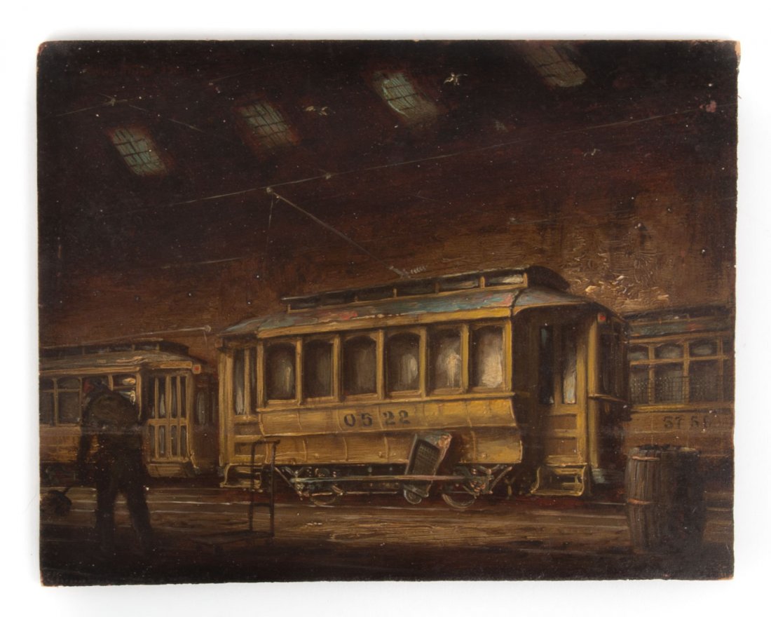Melvin Miller. Trolley Garage, oil on masonite (1 of 3)