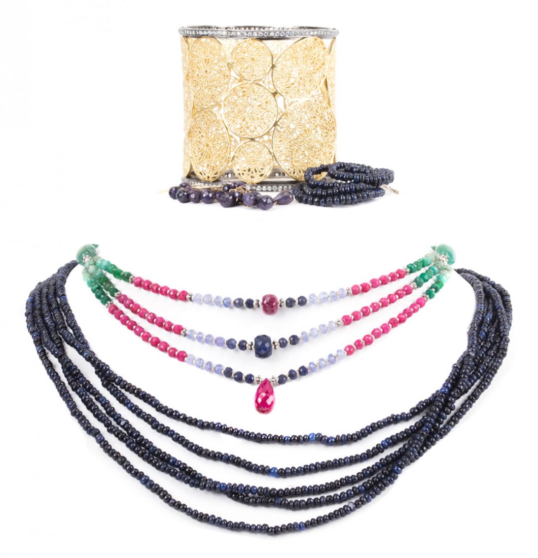 Faceted Gemstone Jewelry and Wide Filigree Bangle (1 of 6)