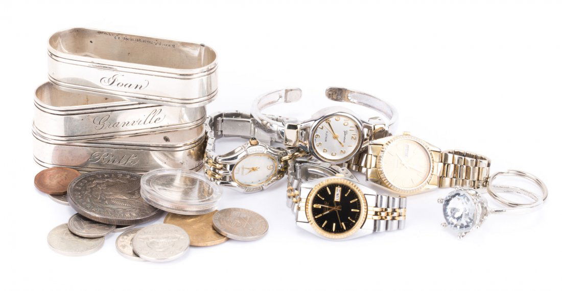 An Assortment of Lady's Watches, Coins, and Silver (1 of 7)