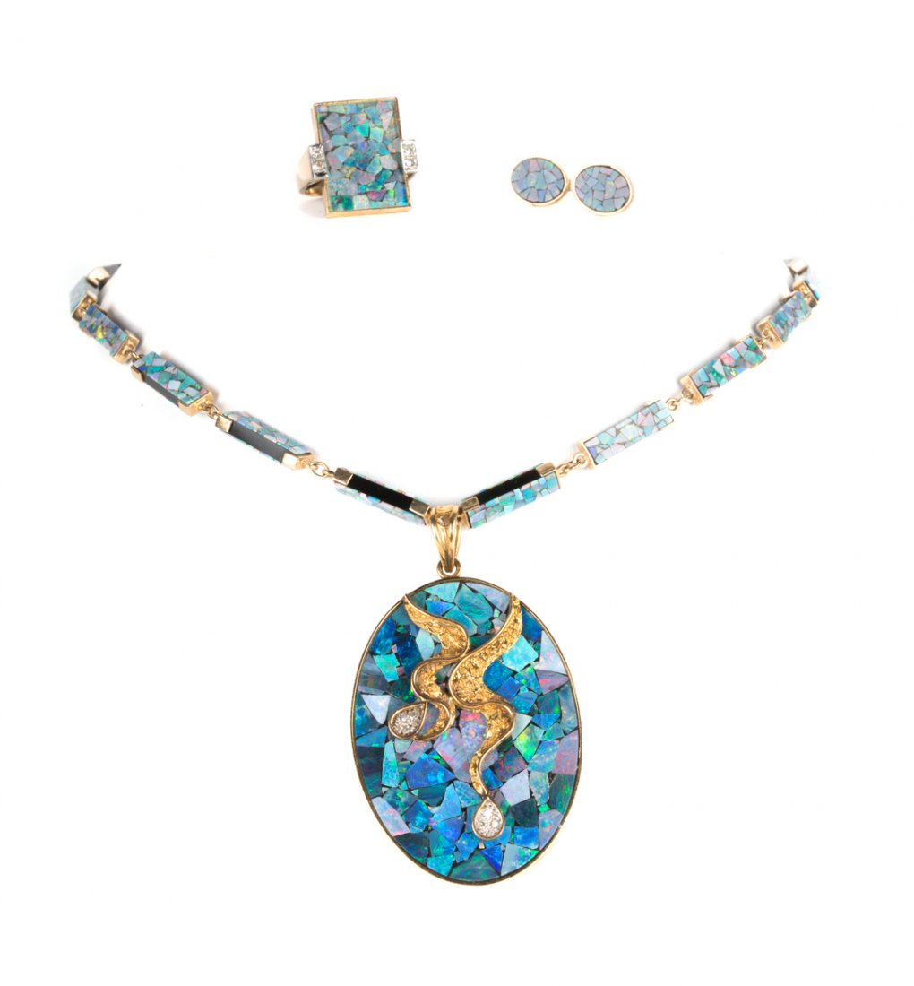 A Mosaic Opal Necklace, Earring and Ring Set (1 of 7)