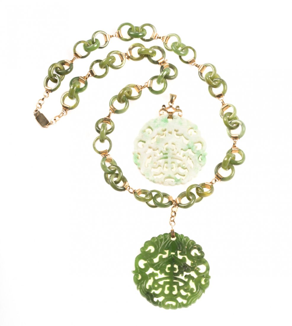 A Jade Necklace and Two Carved Jade Pendants (1 of 5)