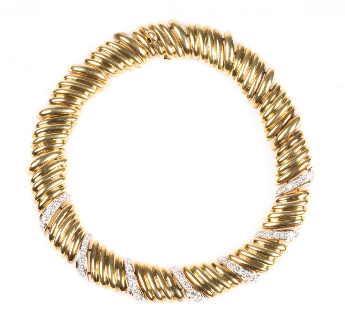 A Gold and Diamond Wide Fluted Necklace (1 of 5)