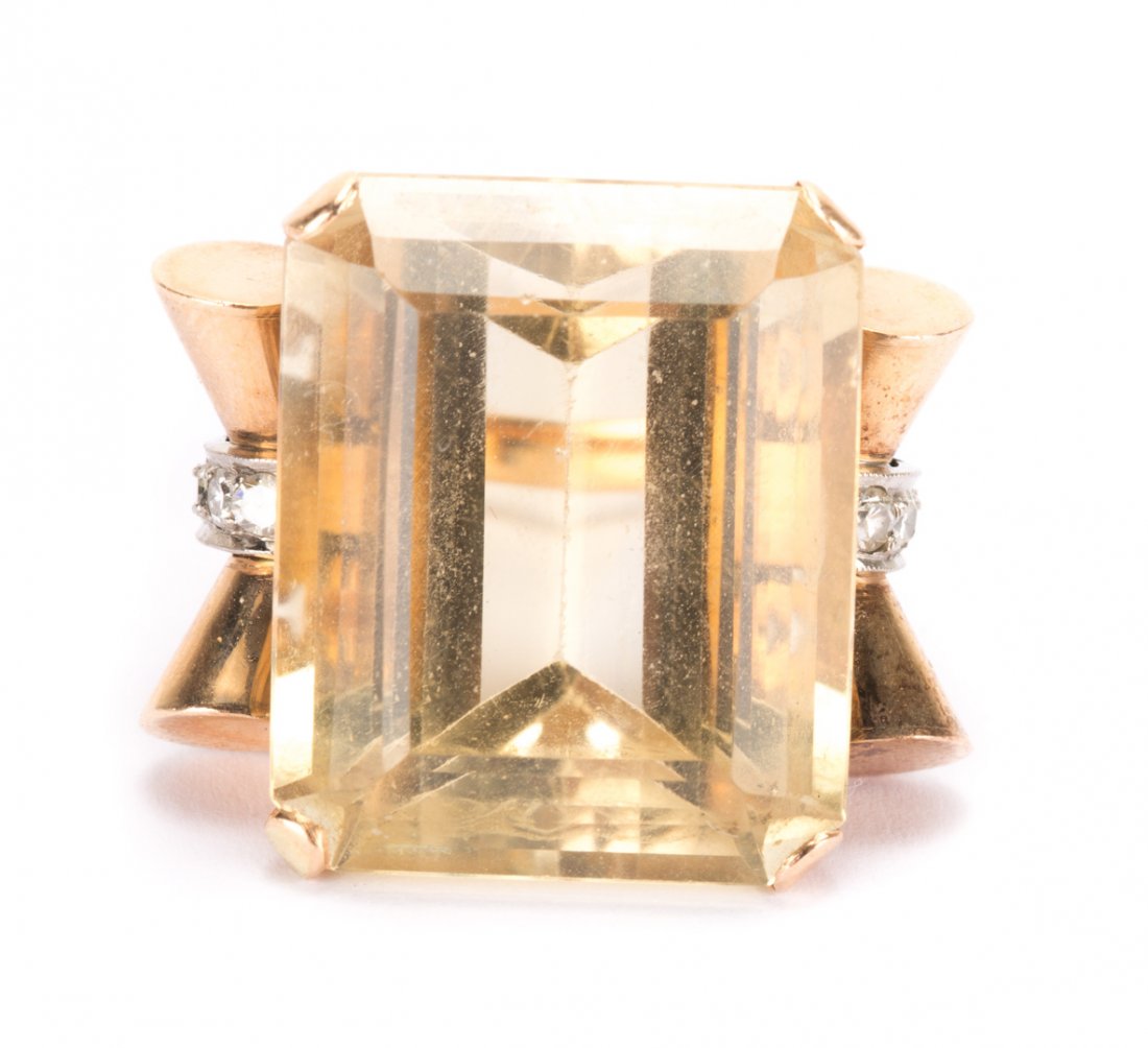 A Lady's Gold Art Deco Citrine and Diamond Ring (1 of 4)
