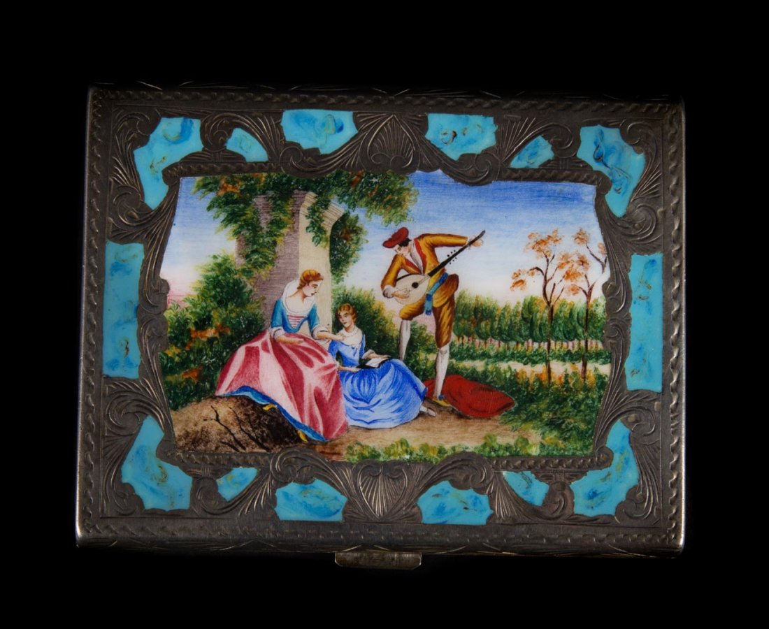 Italian enameled bright cut silver cigarette case (1 of 4)