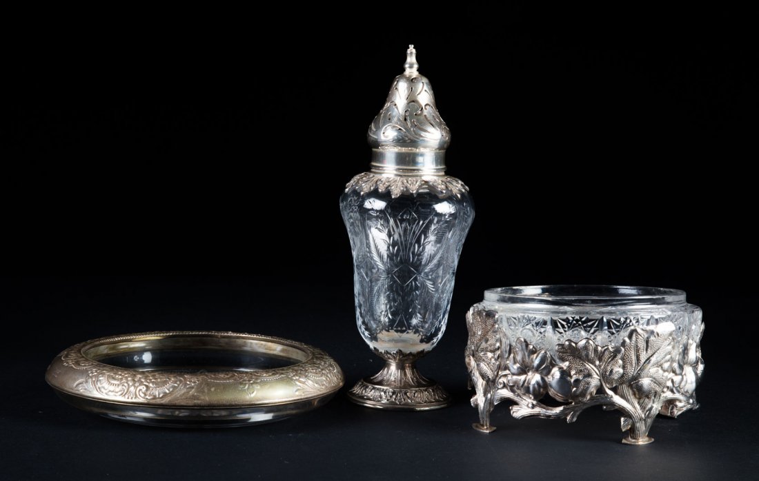 Three sterling silver & cut glass table items (1 of 7)