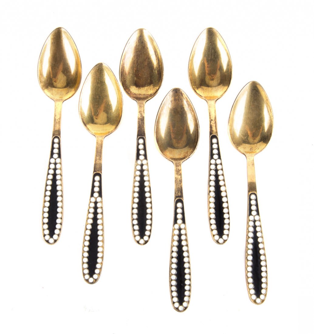 Six Russian enameled silver demitasse spoons (1 of 4)