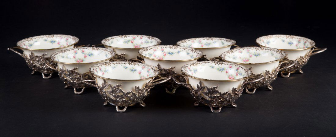 Nine Gorham sterling leaf-form bouillon holders (1 of 8)