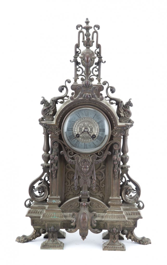 Tiffany bronze Renaissance Revival mantel clock (1 of 8)